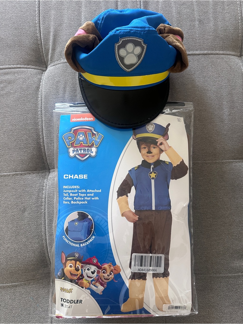 Paw Patrol Chase Halloween Costume size T 3-4 with hat and backpack!